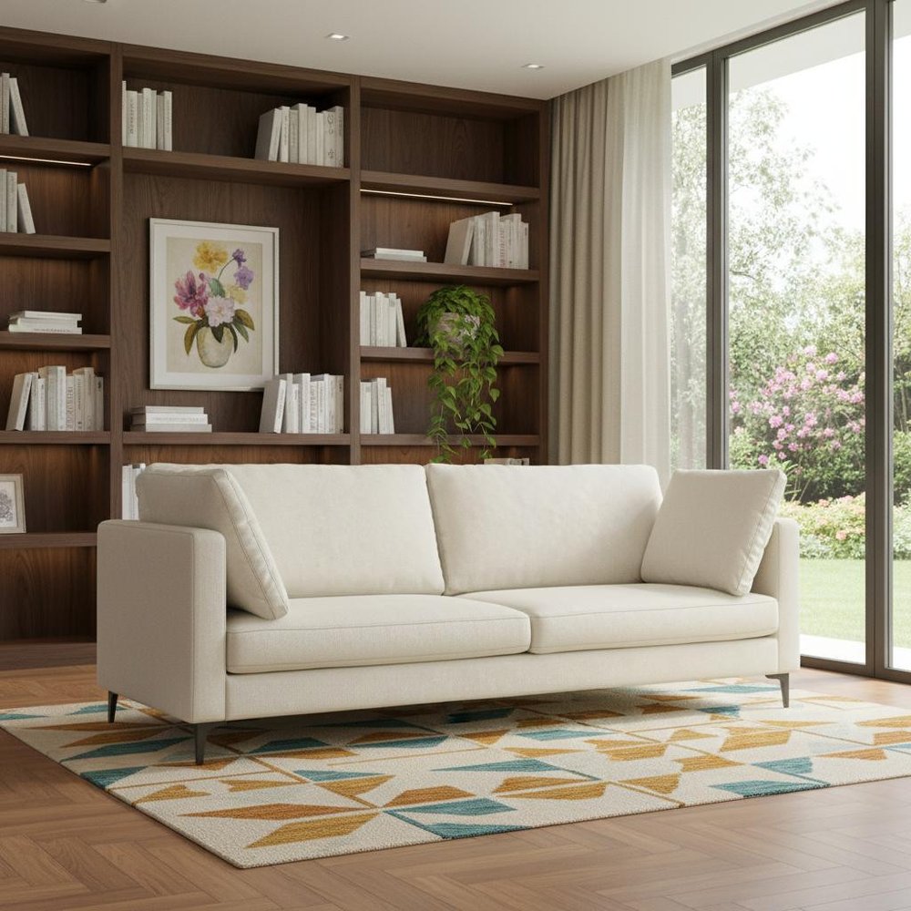 Cream Fabric Sofa with Black Legs - 90-inch