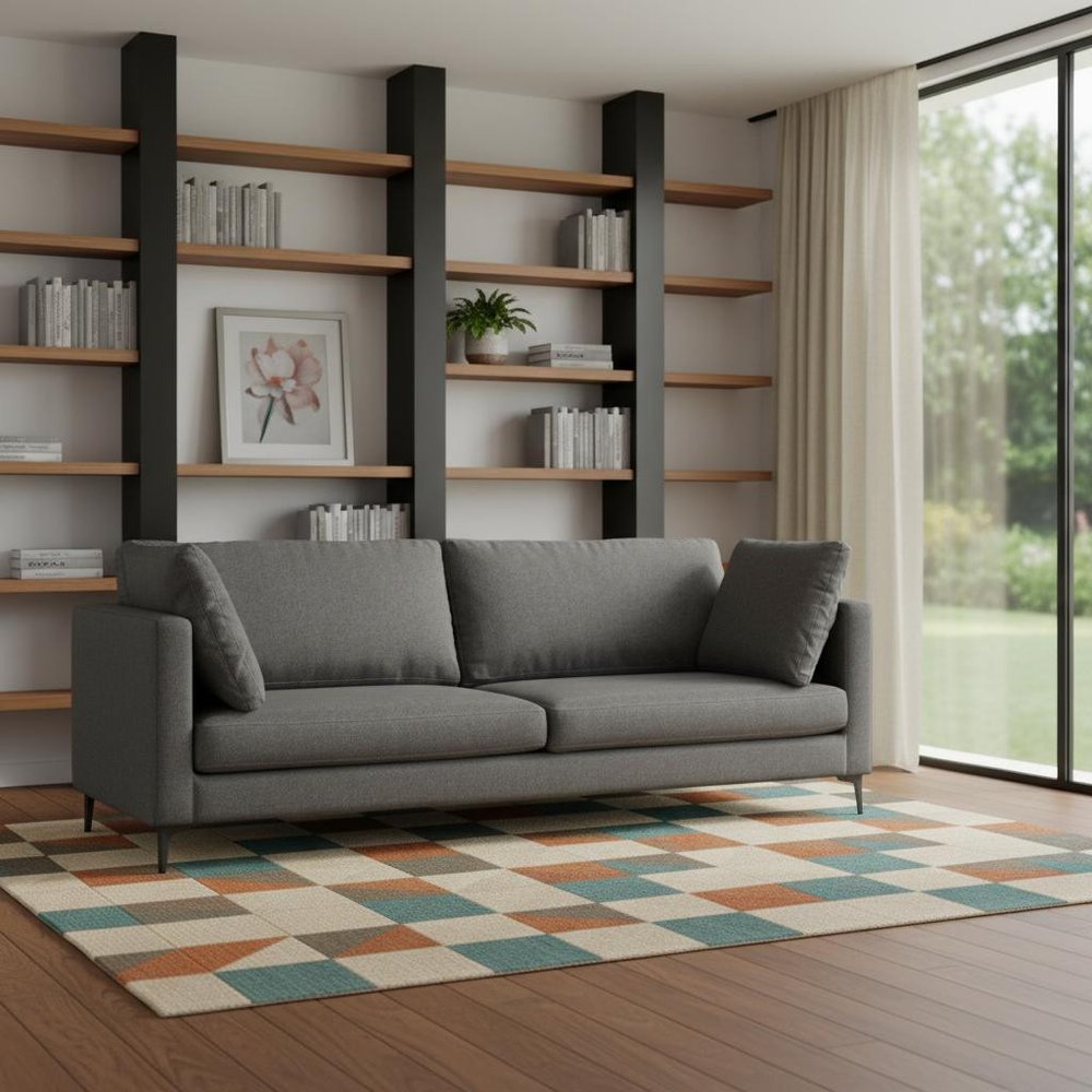 Gray Fabric Sofa with Black Legs - 90-inch