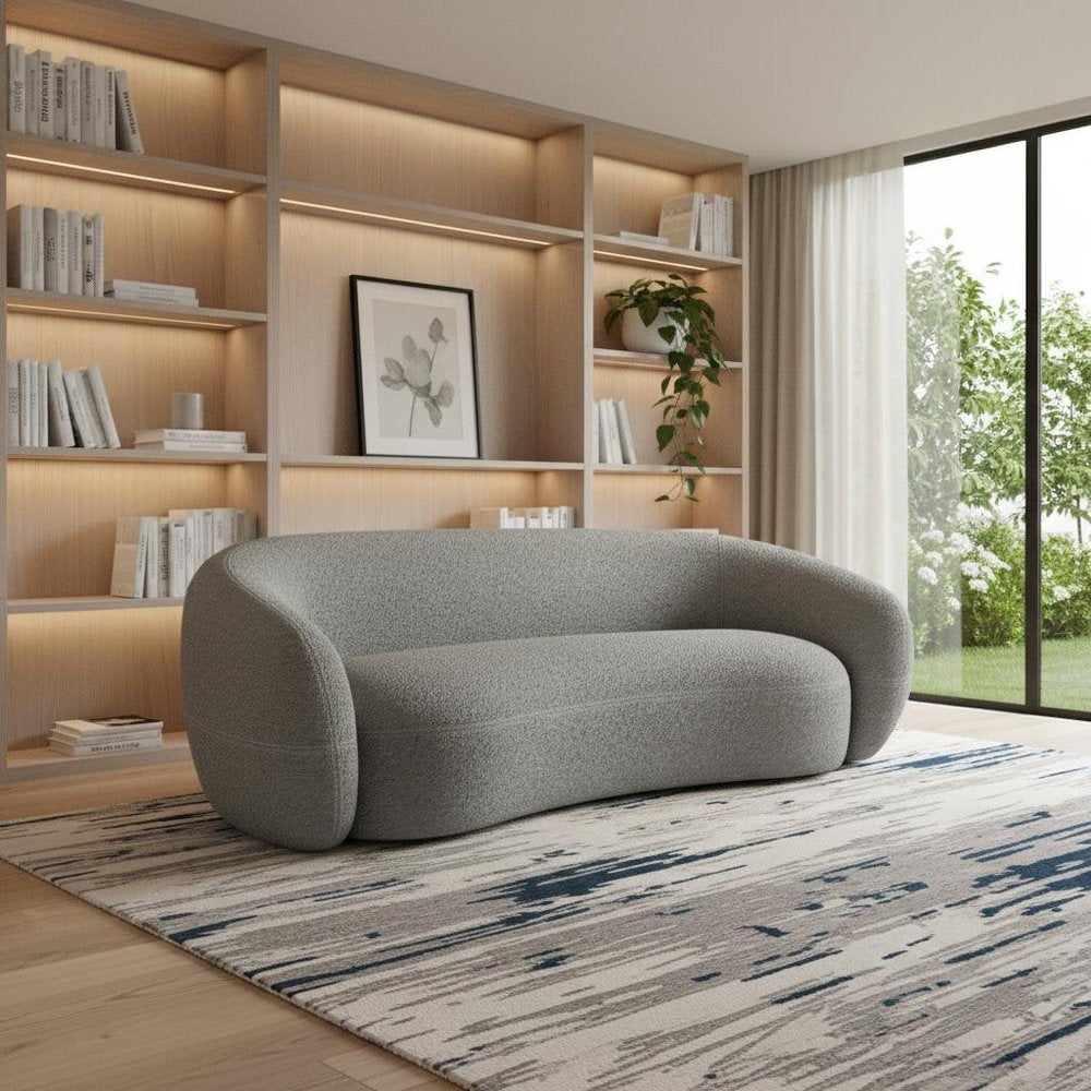 Gray Fabric Sofa with Walnut Legs - 89-inch
