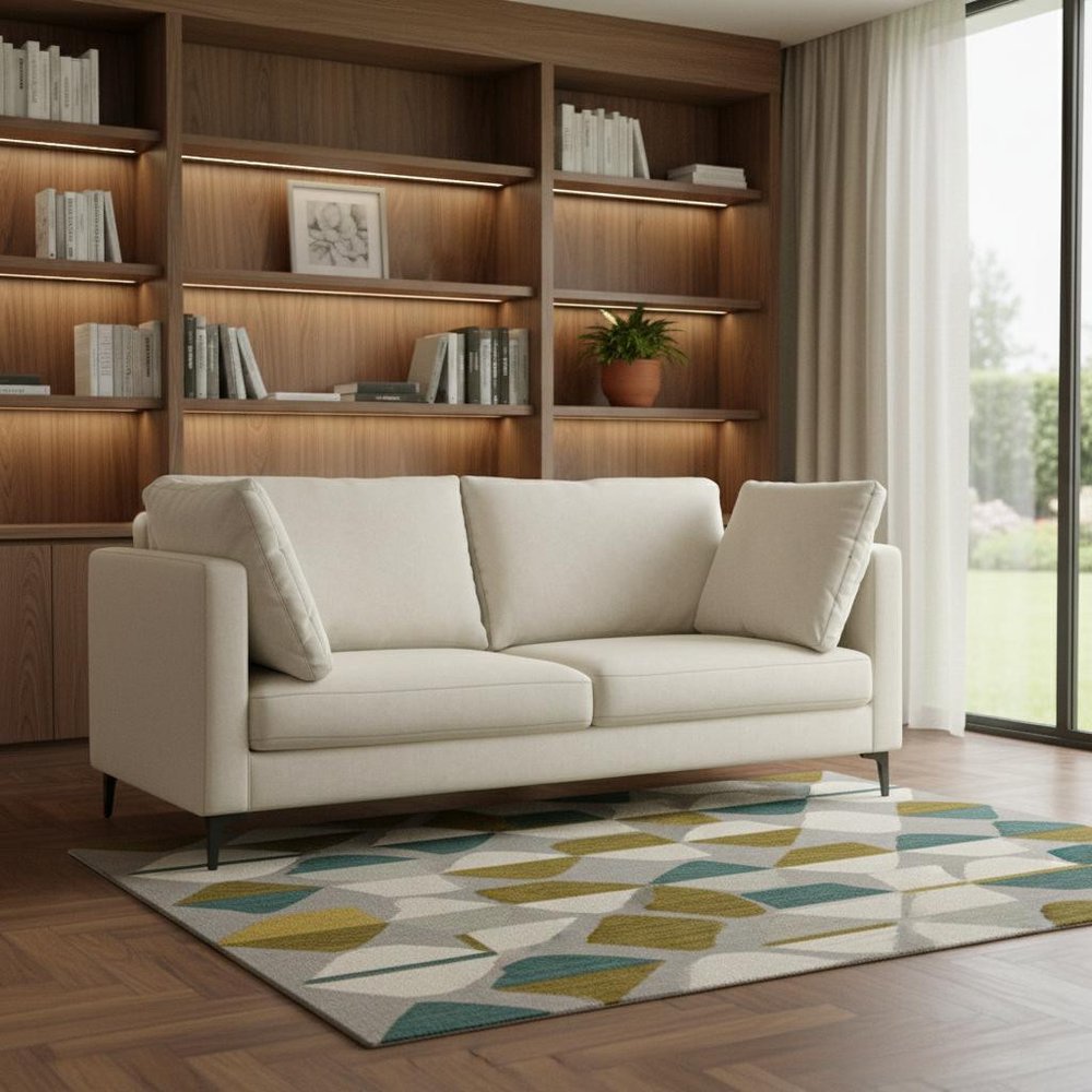 Cream Fabric Sofa with Black Legs - 76-inch