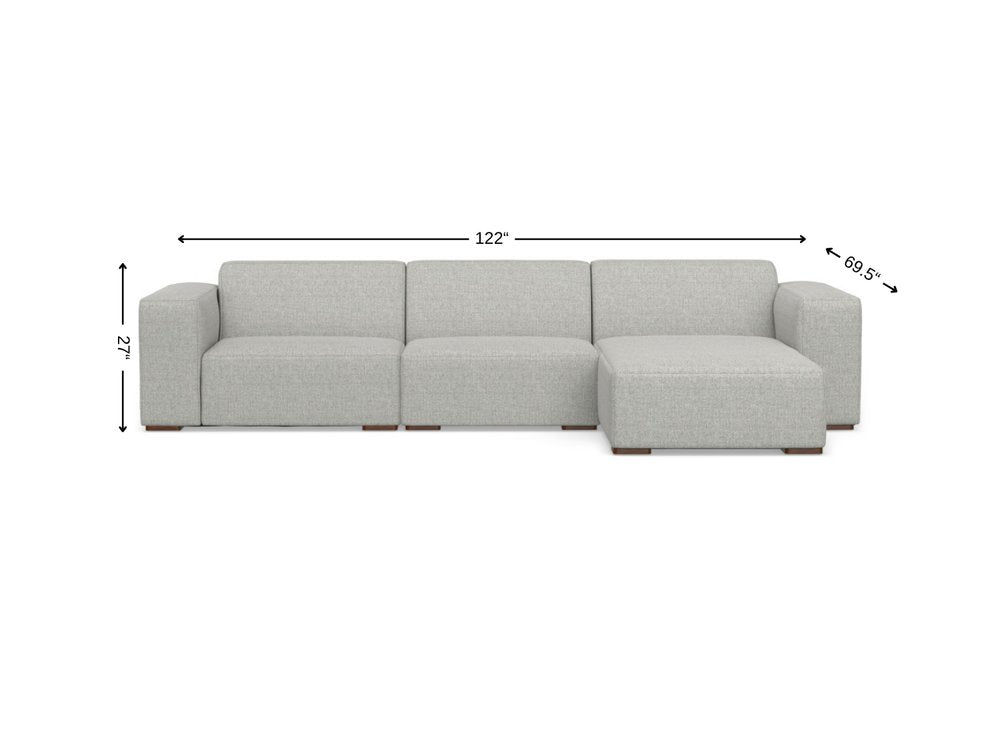 Gray Fabric Modular Sofa with Brown Legs - 122-inch