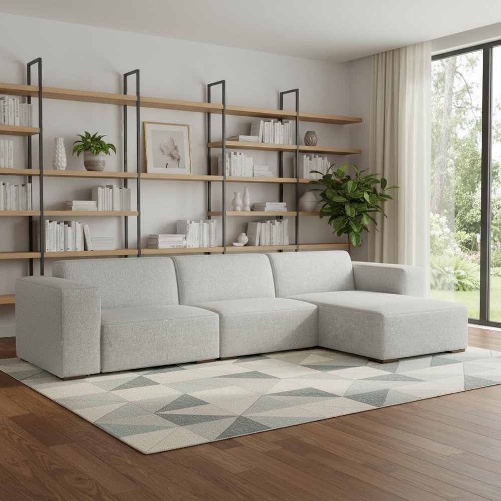 Gray Fabric Modular Sofa with Brown Legs - 122-inch