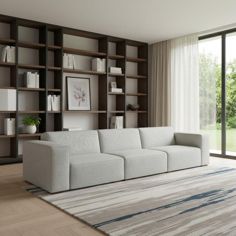Gray Fabric Modular Sofa with Brown Legs - 122-inch