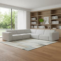 Gray Fabric Modular Sofa with Brown Legs - 116-inch