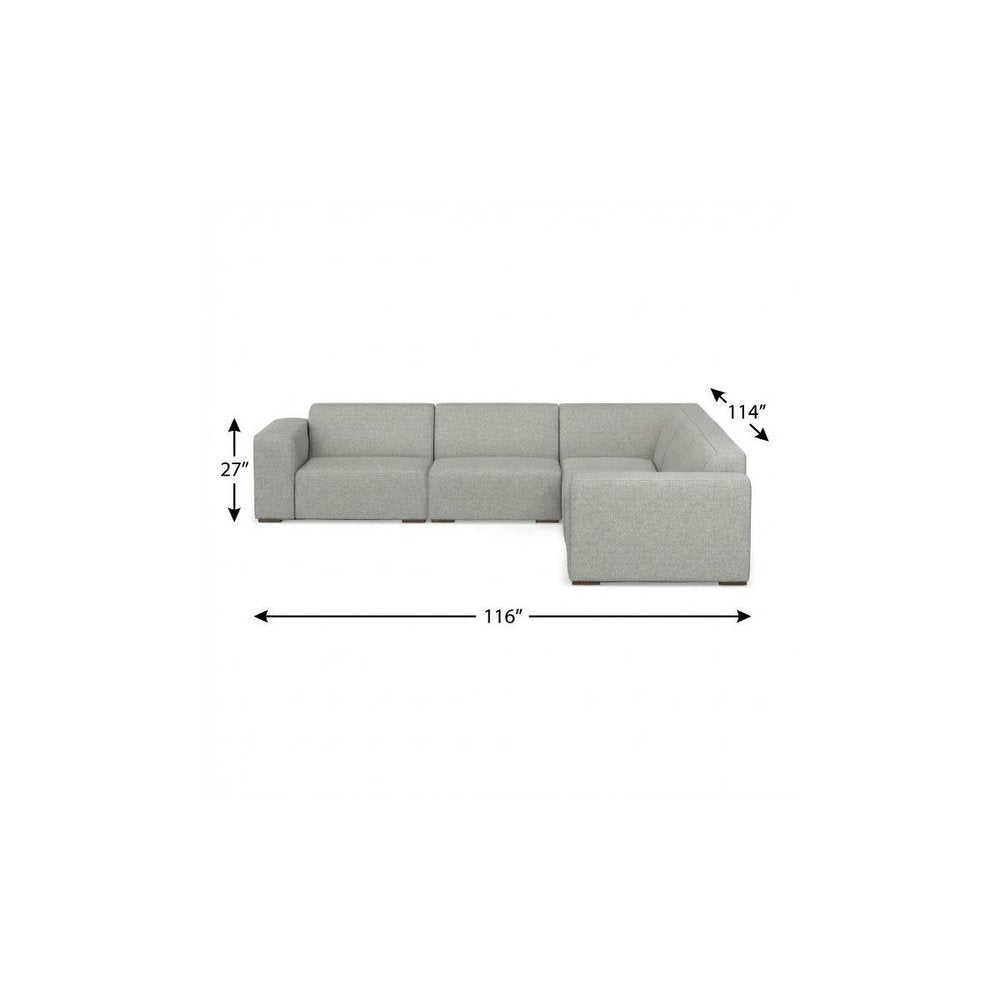 Gray Fabric Modular Sofa with Brown Legs - 116-inch