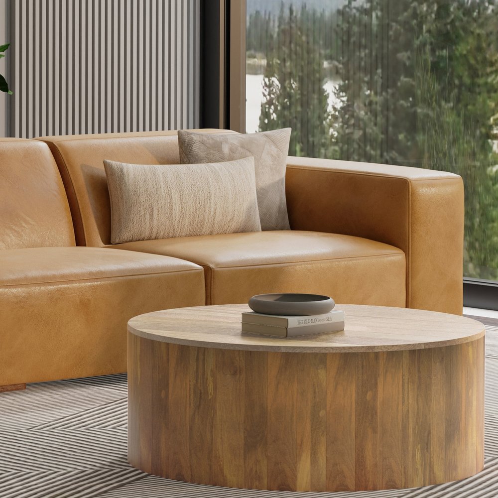 Sienna Leather Modular Sofa with Brown Legs - 44-inch