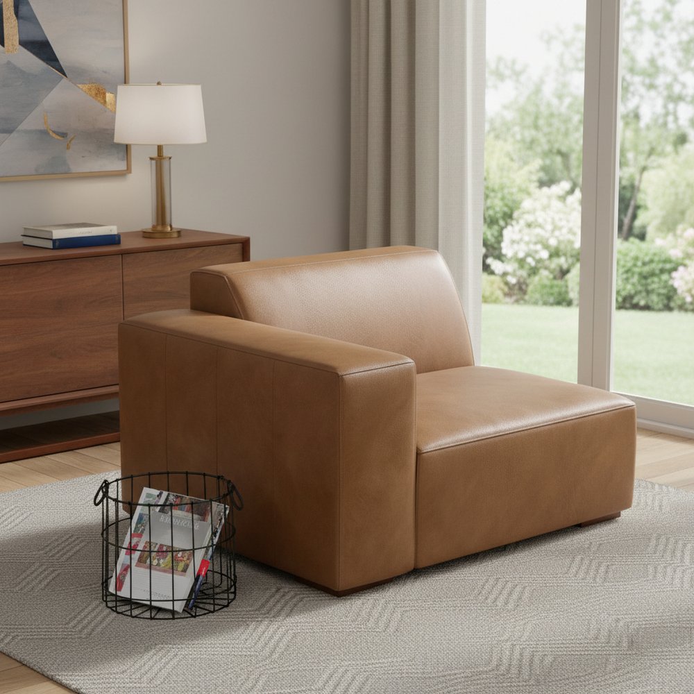 Brown Leather Modular Sofa - 44-inch