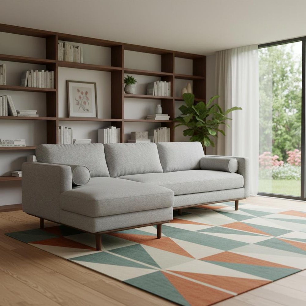 Gray Fabric Sofa with Brown Legs - 102-inch