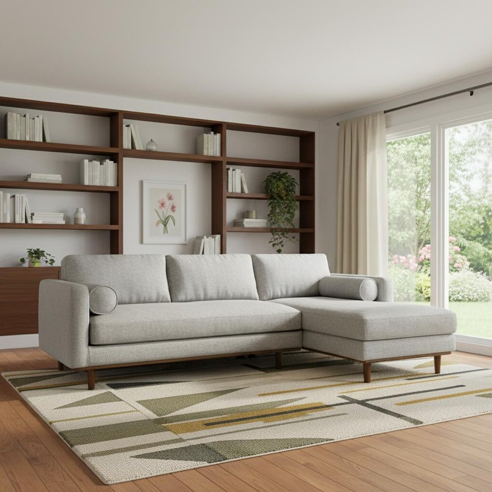 Gray Fabric Sofa with Brown Legs - 102-inch
