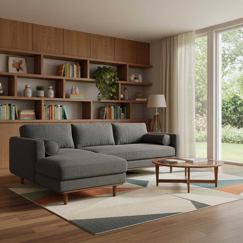 Gray Fabric Sofa with Brown Legs - 102-inch