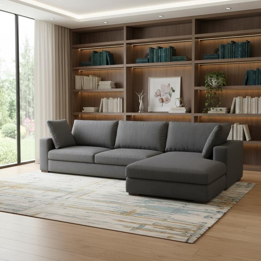 Gray Fabric Sofa with Brown Legs - 122-inch