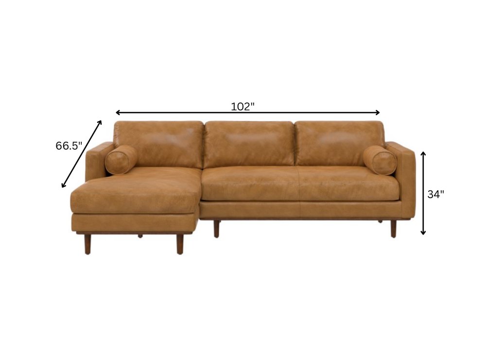 Sienna Leather Sofa with Brown Legs - 102-inch