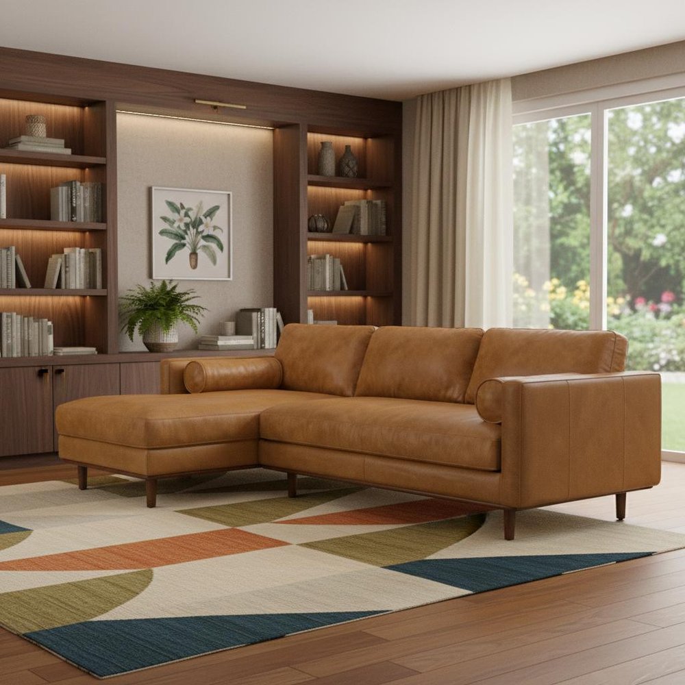 Sienna Leather Sofa with Brown Legs - 102-inch