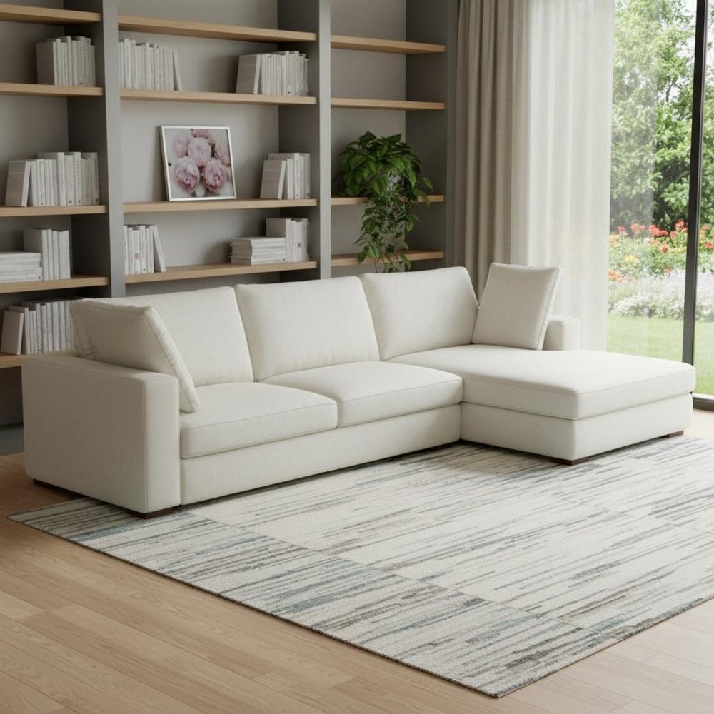 Cream Fabric Sofa with Brown Legs - 122-inch