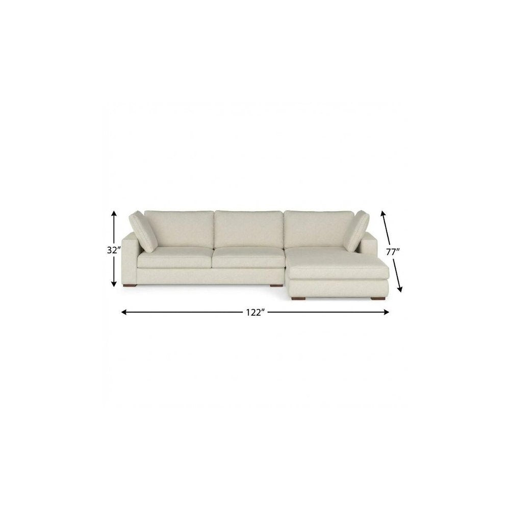 Cream Fabric Sofa with Brown Legs - 122-inch