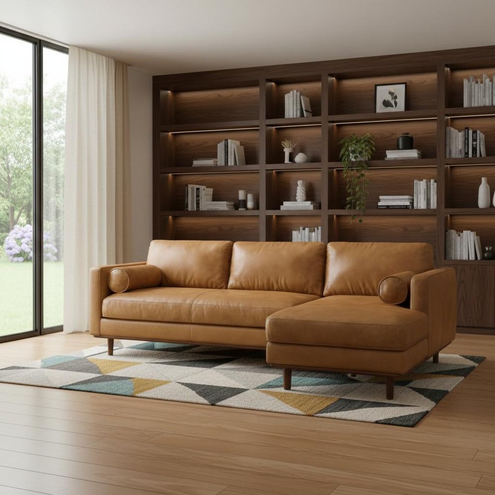 Sienna Leather Sofa with Brown Legs - 102-inch