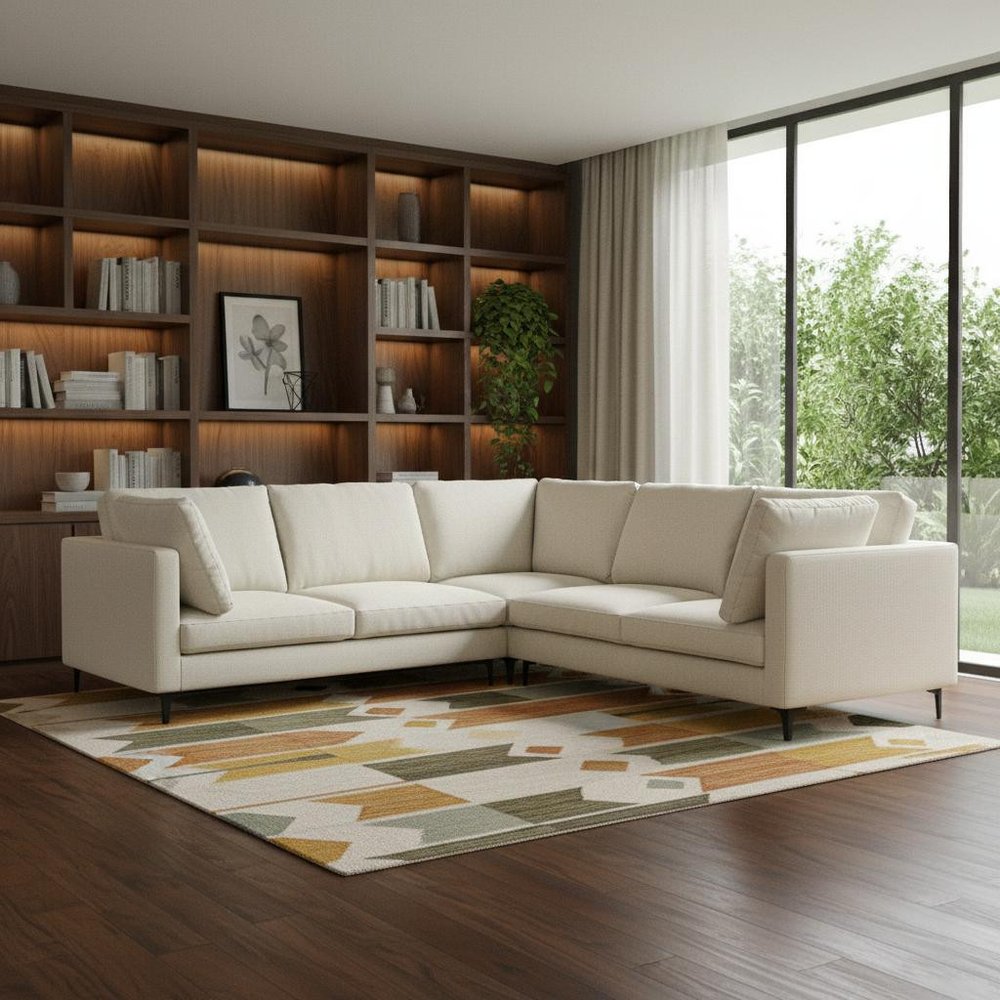 Cream Fabric Sofa with Black Legs - 102-inch