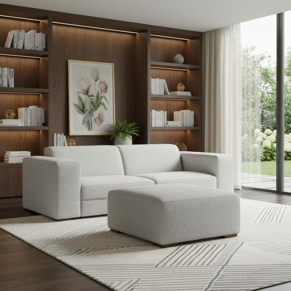 Gray Fabric Sofa with Ottoman with Brown Legs - 88-inch