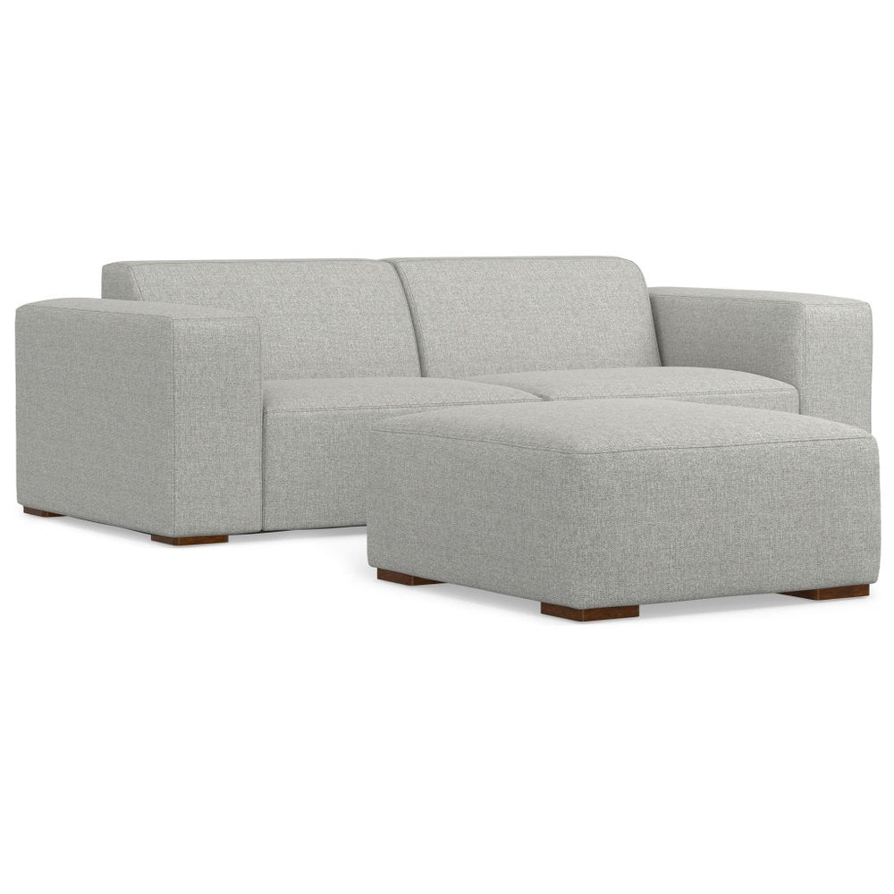 Gray Fabric Sofa with Ottoman with Brown Legs - 88-inch