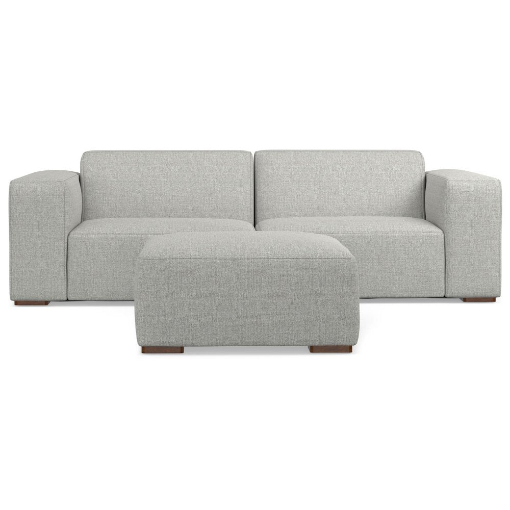 Gray Fabric Sofa with Ottoman with Brown Legs - 88-inch