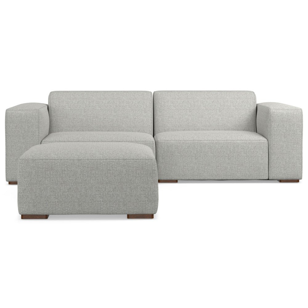 Gray Fabric Sofa with Ottoman with Brown Legs - 88-inch