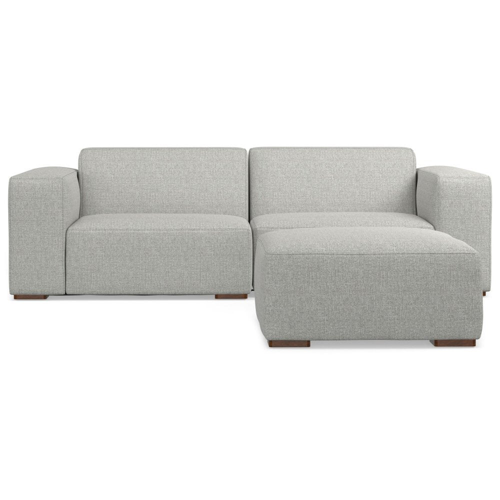 Gray Fabric Sofa with Ottoman with Brown Legs - 88-inch