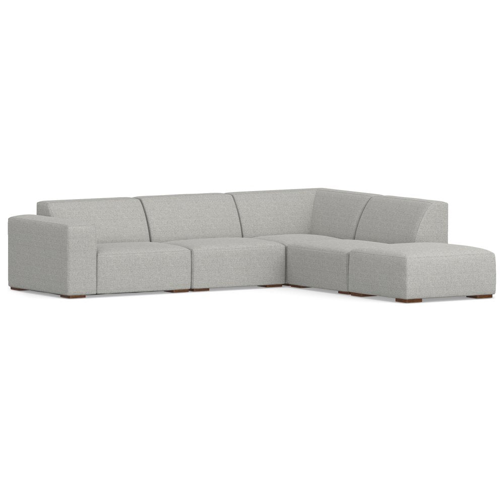 Gray Fabric Sofa with Ottoman with Brown Legs - 116-inch