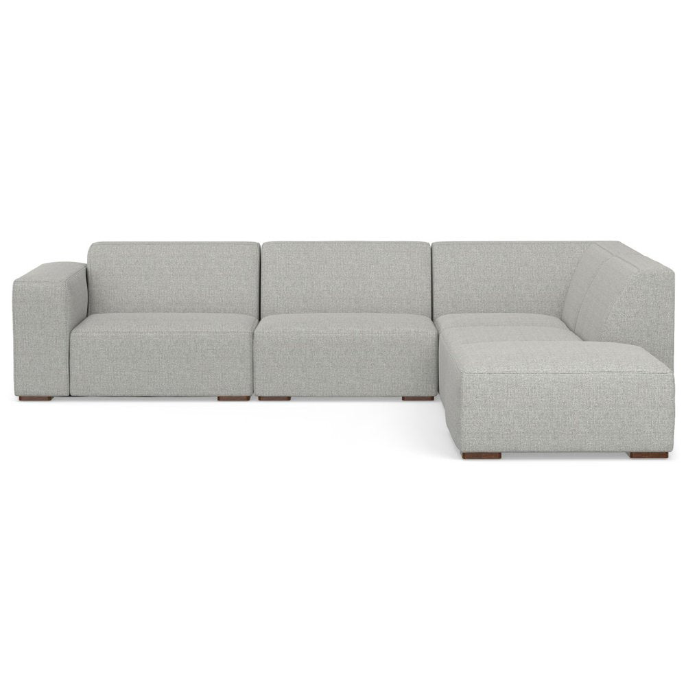 Gray Fabric Sofa with Ottoman with Brown Legs - 116-inch