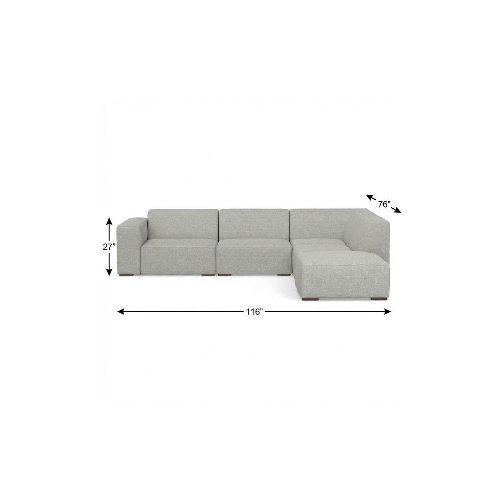 Gray Fabric Sofa with Ottoman with Brown Legs - 116-inch