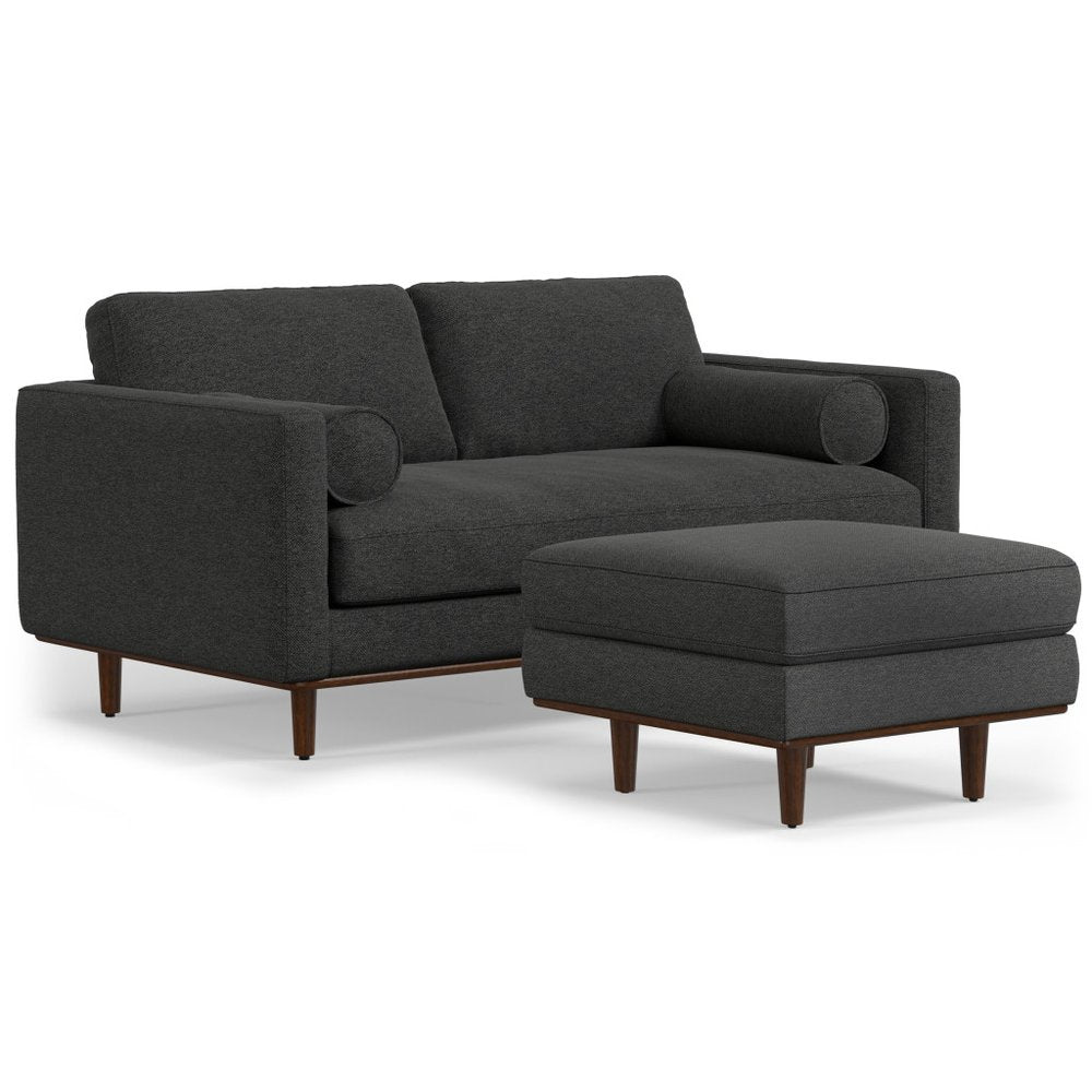 Gray Fabric Sofa with Ottoman with Brown Legs - 72-inch