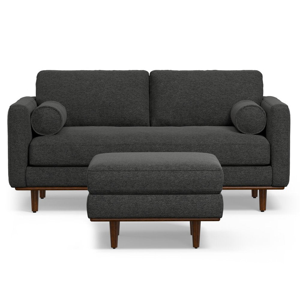 Gray Fabric Sofa with Ottoman with Brown Legs - 72-inch