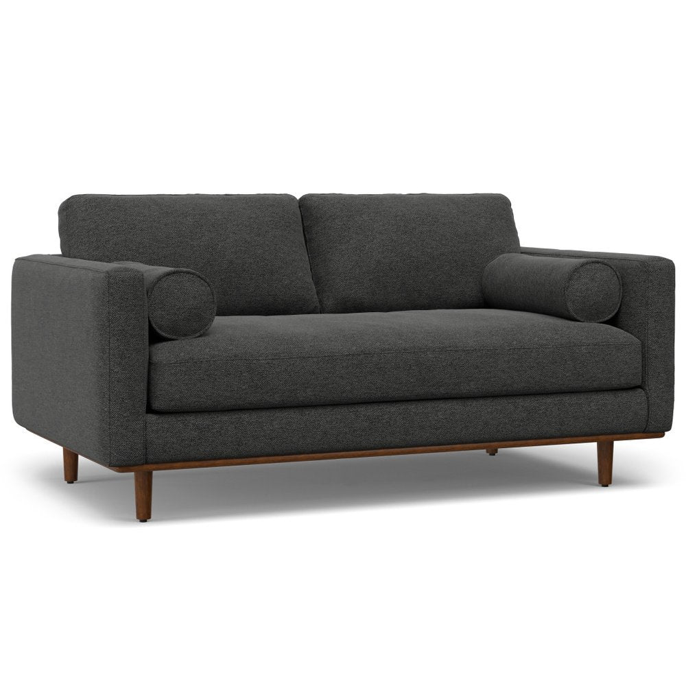 Gray Fabric Sofa with Ottoman with Brown Legs - 72-inch