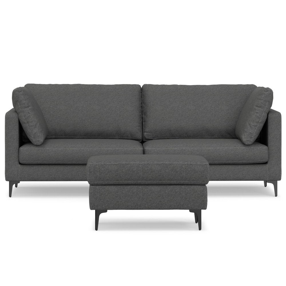 Gray Fabric Sofa with Ottoman with Black Legs - 90-inch
