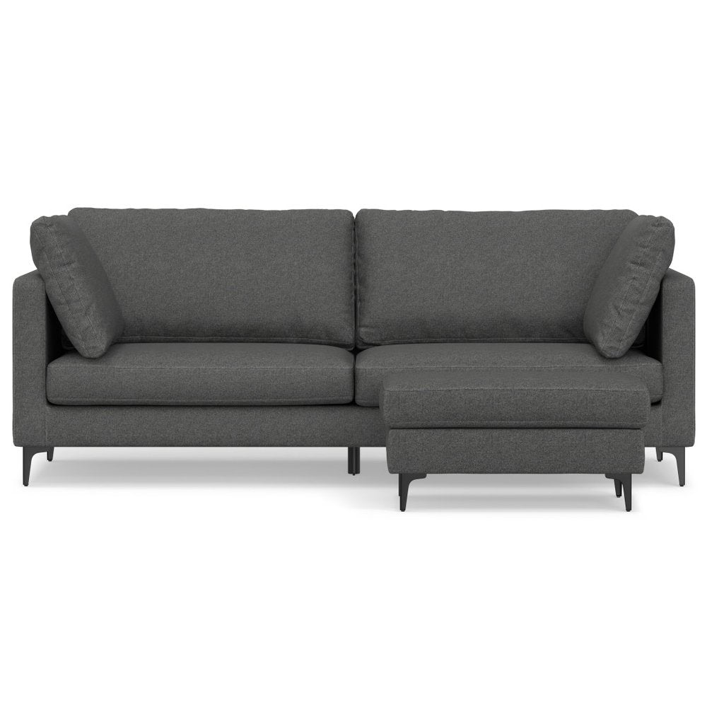 Gray Fabric Sofa with Ottoman with Black Legs - 90-inch