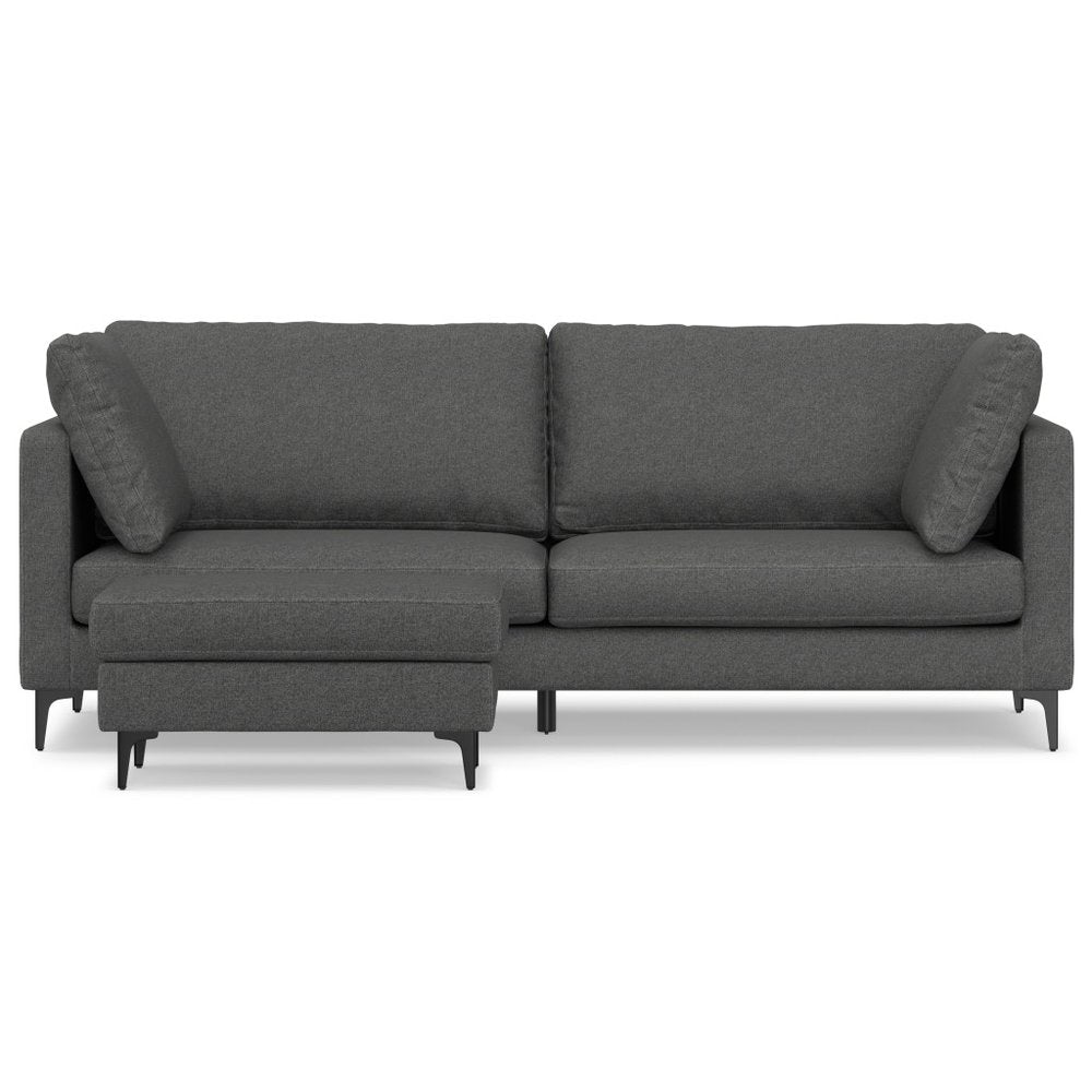 Gray Fabric Sofa with Ottoman with Black Legs - 90-inch