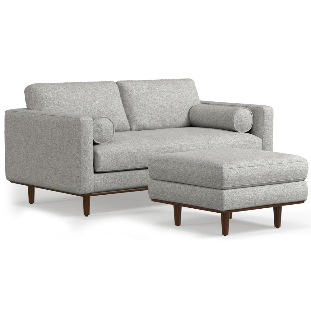 Gray Fabric Sofa with Ottoman with Brown Legs - 72-inch