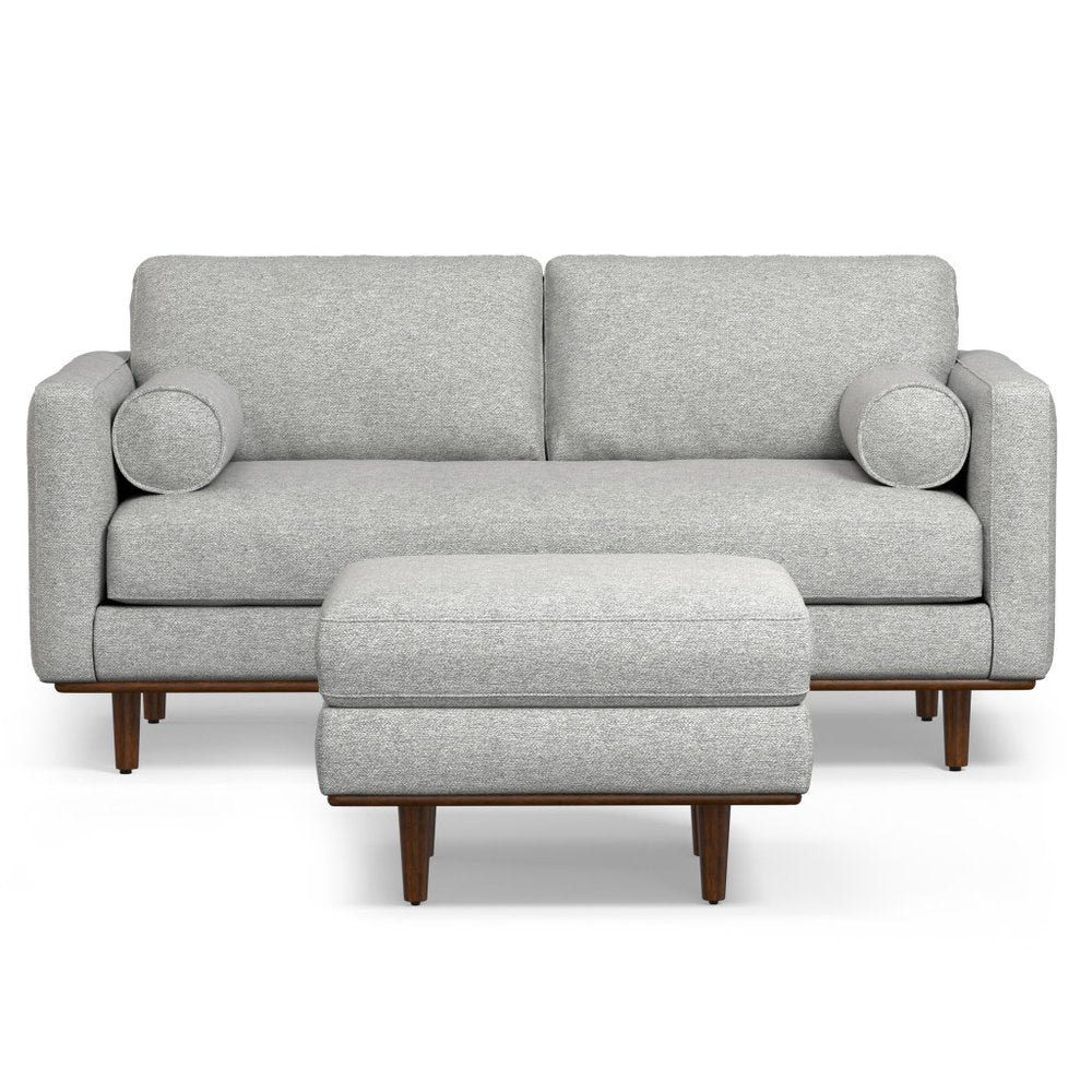 Gray Fabric Sofa with Ottoman with Brown Legs - 72-inch