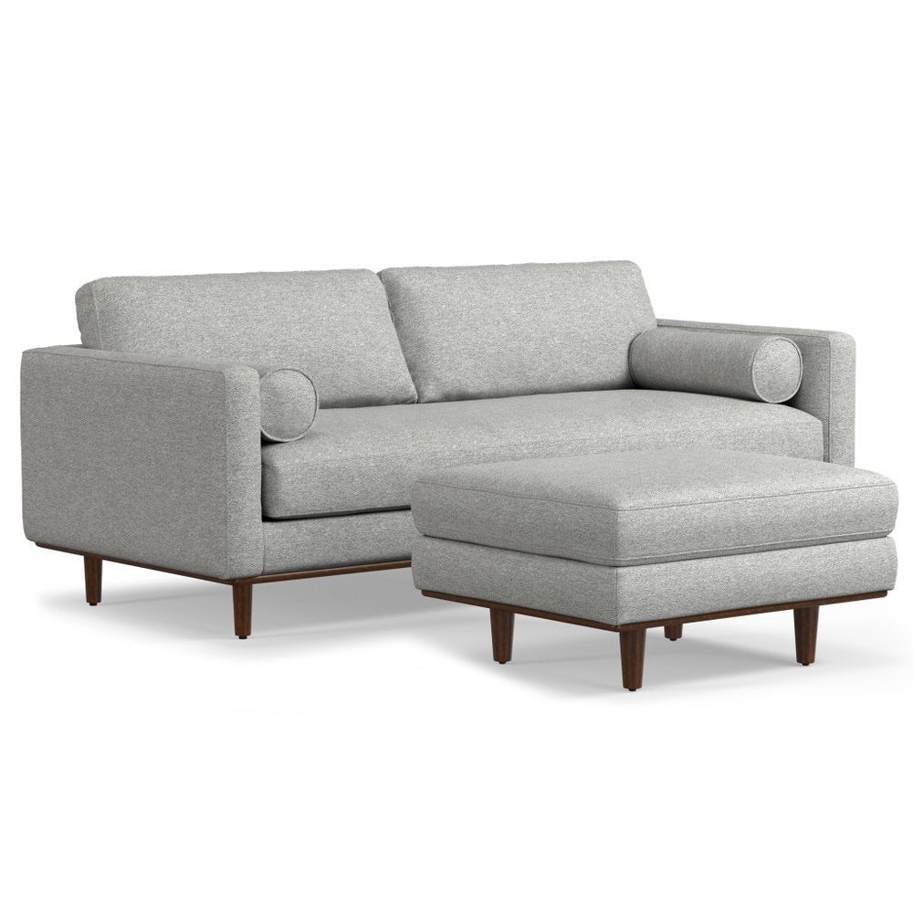 Gray Fabric Sofa with Ottoman with Brown Legs - 89-inch