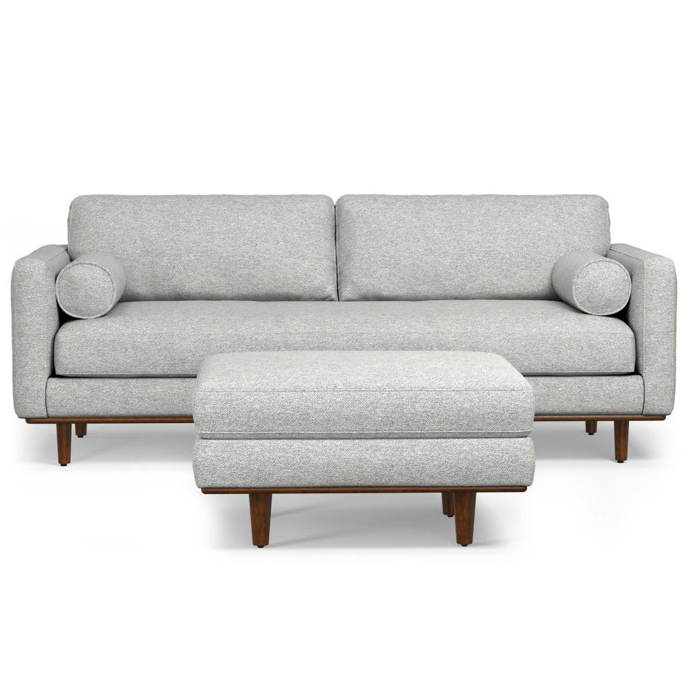Gray Fabric Sofa with Ottoman with Brown Legs - 89-inch
