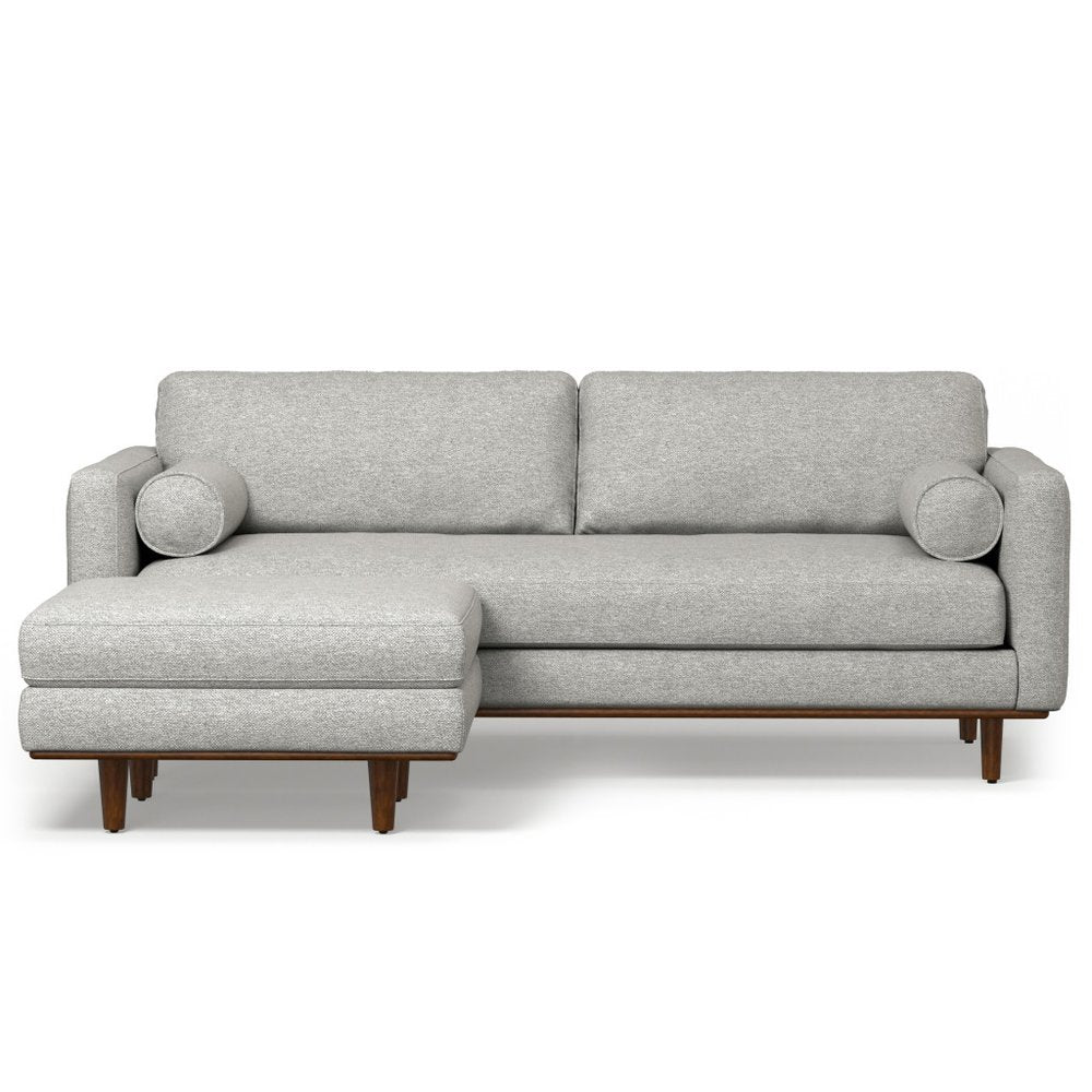 Gray Fabric Sofa with Ottoman with Brown Legs - 89-inch