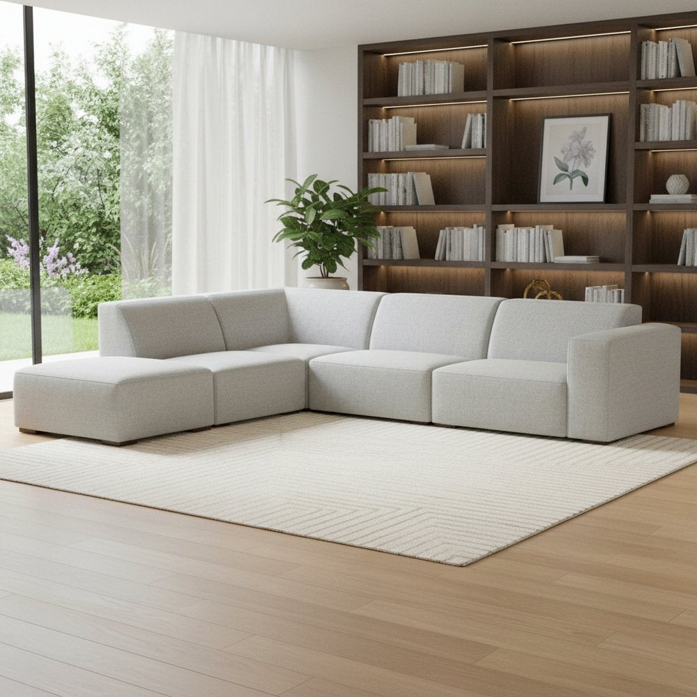 Gray Fabric Sofa with Ottoman with Brown Legs - 116-inch