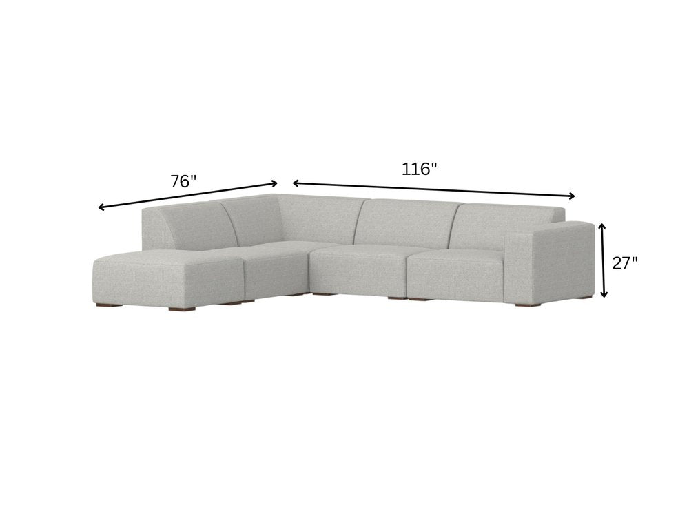 Gray Fabric Sofa with Ottoman with Brown Legs - 116-inch