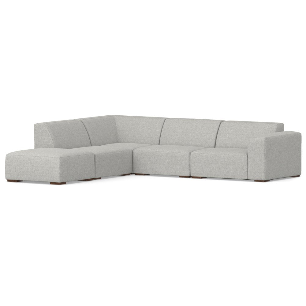 Gray Fabric Sofa with Ottoman with Brown Legs - 116-inch