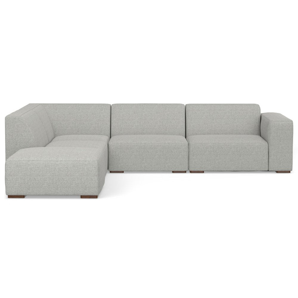 Gray Fabric Sofa with Ottoman with Brown Legs - 116-inch
