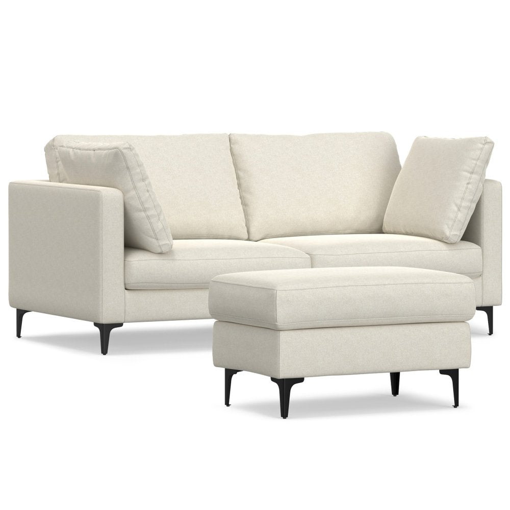 Cream Fabric Sofa with Ottoman with Black Legs - 76-inch