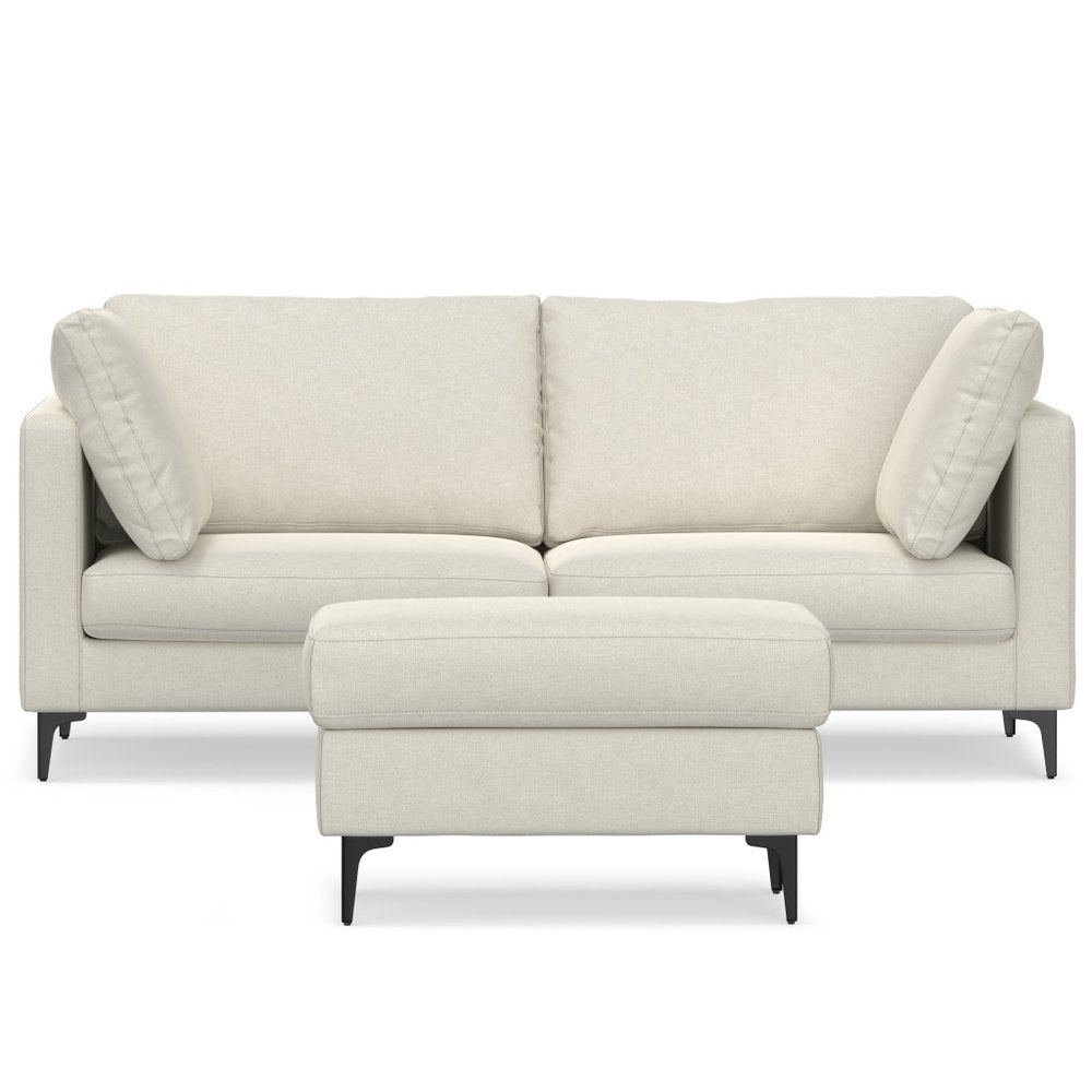 Cream Fabric Sofa with Ottoman with Black Legs - 76-inch