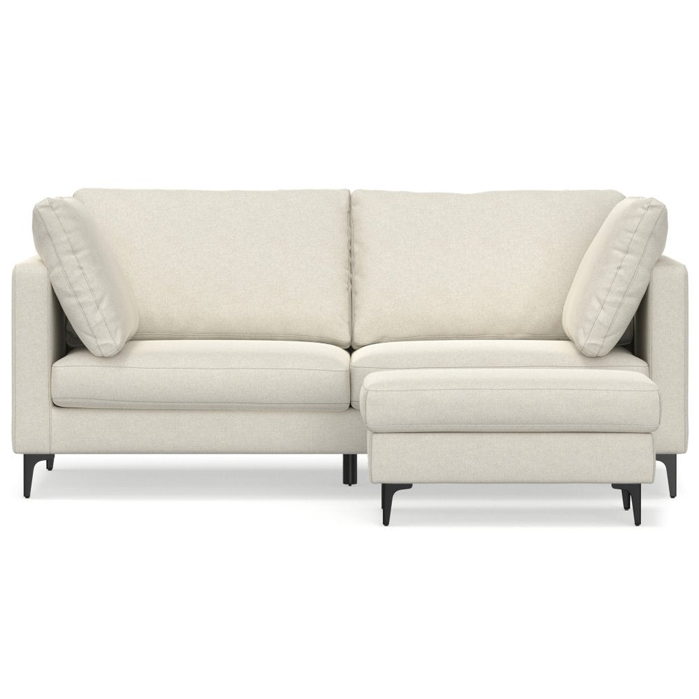 Cream Fabric Sofa with Ottoman with Black Legs - 76-inch
