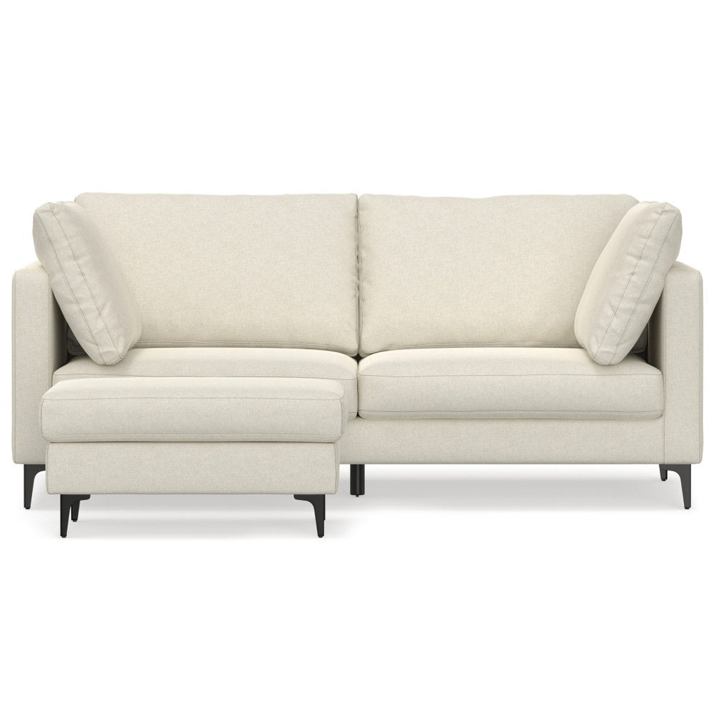 Cream Fabric Sofa with Ottoman with Black Legs - 76-inch
