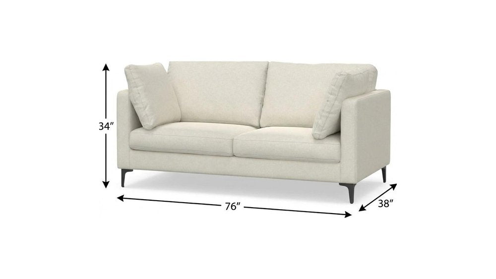 Cream Fabric Sofa with Ottoman with Black Legs - 76-inch