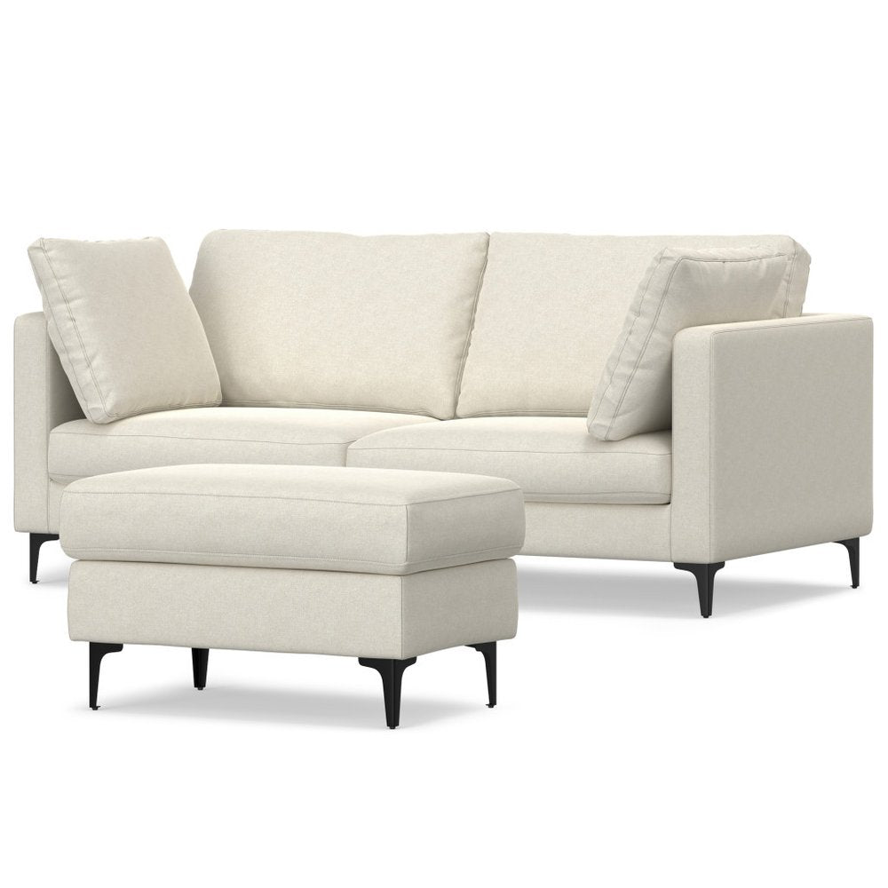 Cream Fabric Sofa with Ottoman with Black Legs - 76-inch